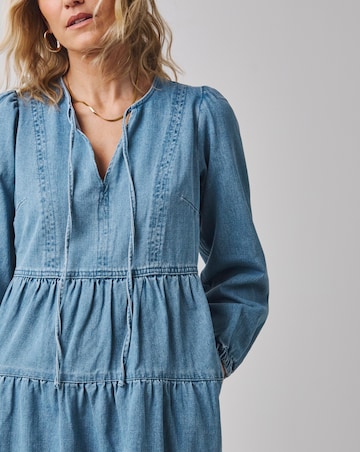 Tiered Smock Denim Dress
