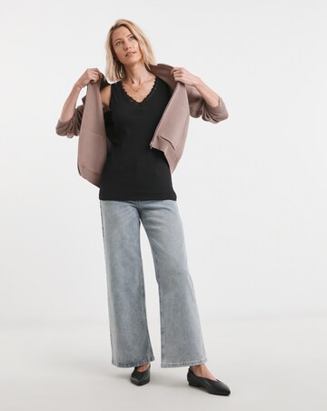 Pure Cotton Black V-Neck Lace Trim Vest