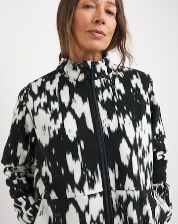 Mono Print Fleece Longline Zip Through Jacket