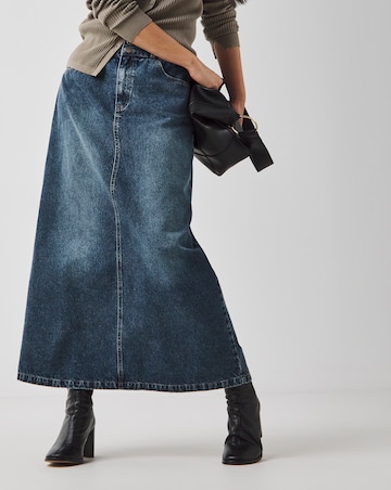 Dark Blue Elasticated Waist Full Denim Skirt