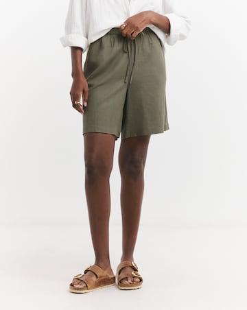 Khaki Linen Mix Knee Length Shorts