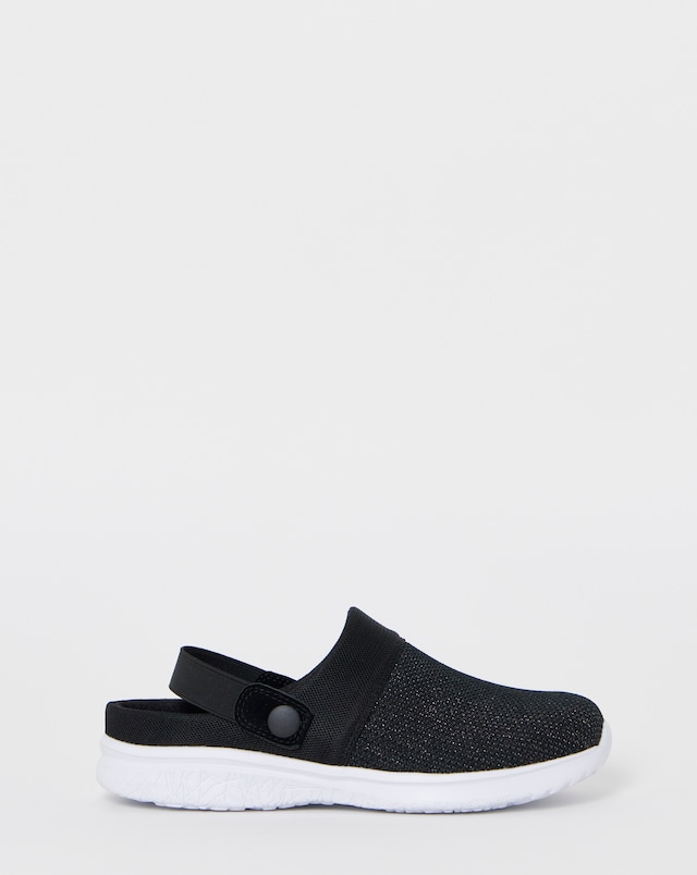 Cushion Walk Black Glitter Back Strap Clogs - Wide Fit (E)