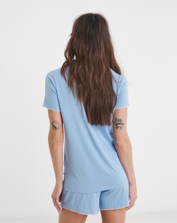 Figleaves Picot Trim Button Through Pyjama Shortie Set