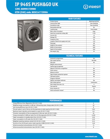 Indesit IP 946S Push & Go Washing Machine - Silver + Install