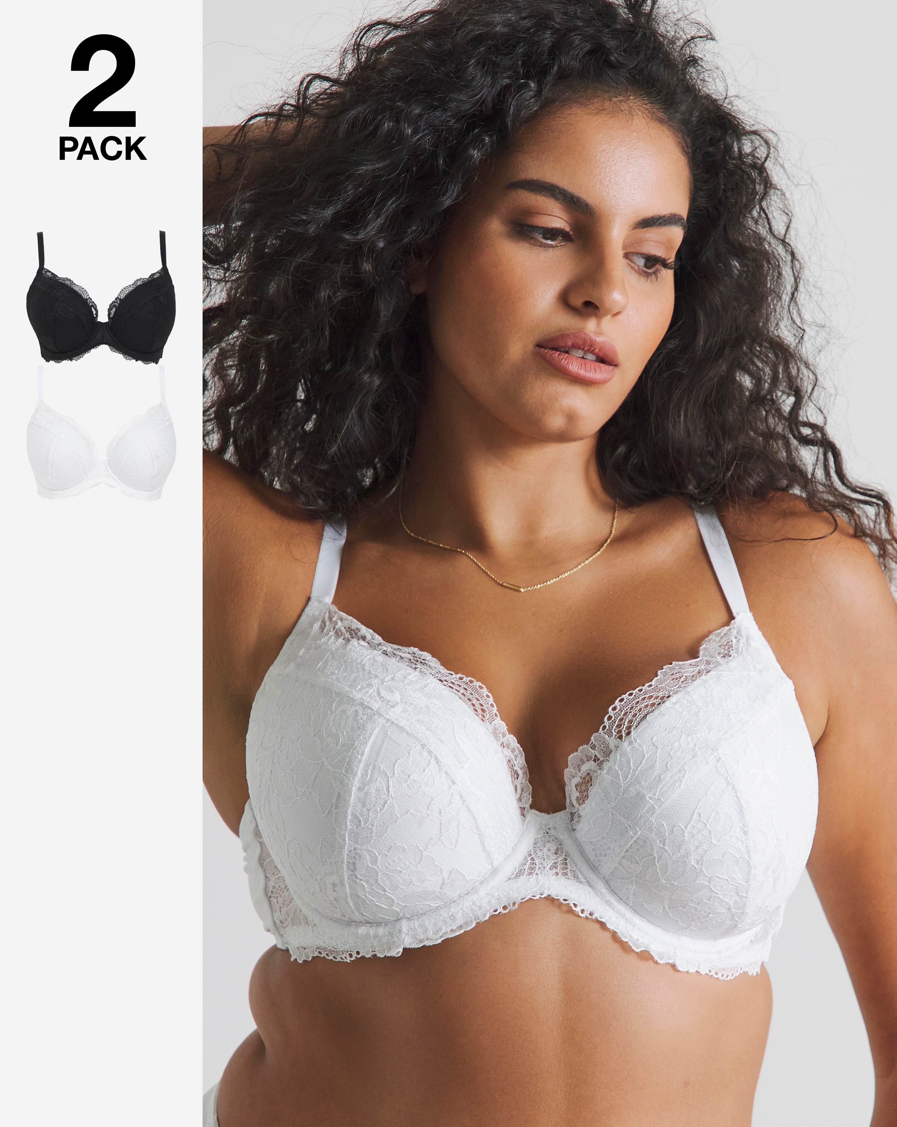 Pretty Secrets (2 Pack) New Ella Padded Plunge Wired Bras (B-G) Black/White