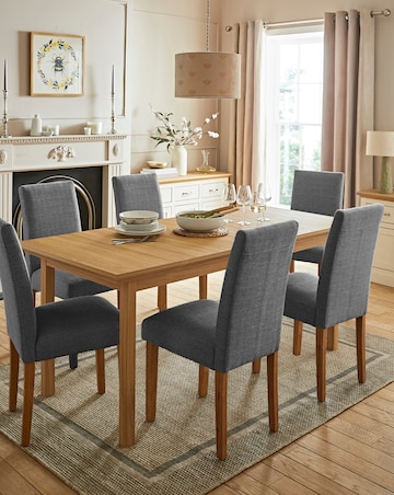 Julipa Ashford Extending 6 to 8 Seater Table with 6 Ava Fabric Chairs
