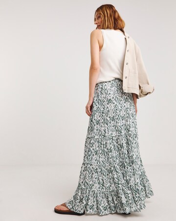 Khaki Print Crinkle Tiered Maxi Skirt