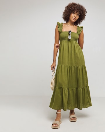 Nobody's Child Khaki Green Linen-blend Maya Maxi Dress