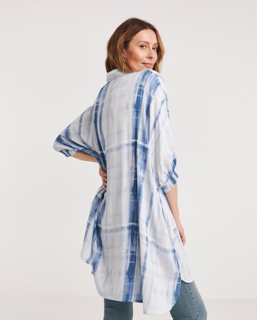 Blue Print Short Sleeve Oversized Blouse