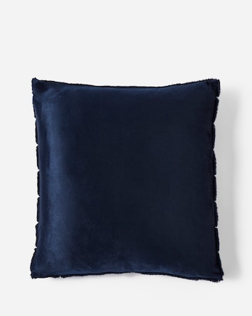 Large Ribbed Faux Fur Cushion - Navy
