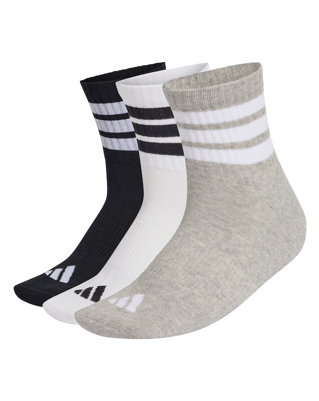 adidas 3 Stripe Essentials 3 Pack Mid Socks