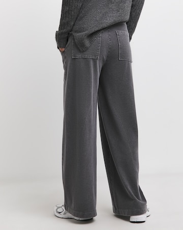 Washed Grey Cotton Mix Jersey Wide Leg Trouser