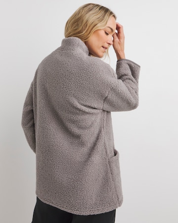 Soft Grey Borg Longline Quarter Zip Jacket