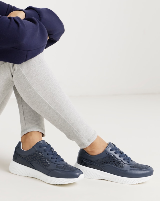 Heavenly Soles Rosetta Lace Up Patterned Leather Trainer - Extra Wide Fit (EEE)