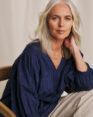 Julipa Pure Cotton Volume Sleeve Textured Blouse