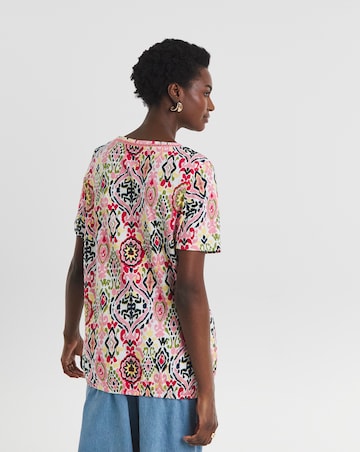 Pure Cotton Pink Print V-Neck Bubble Hem Top