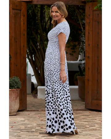 Sosandar Ivory Spot Print Belted Maxi Jersey Dress
