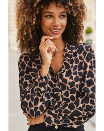 Sosandar Moroccan Tile Print Blouson Sleeve Shirt