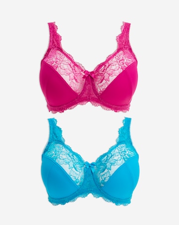 Pretty Secrets 2 Pack Ella Lace Non Wired Full Cup Bras B-H - Pink/Teal