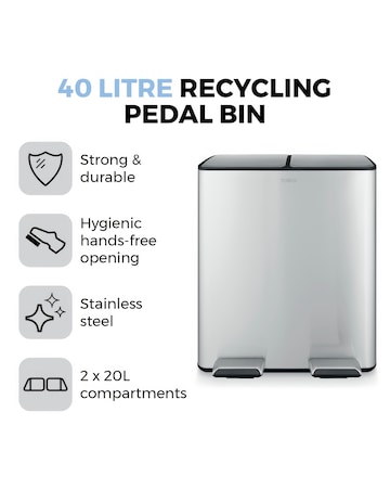Tower 40L Recycling Pedal Bin Silver
