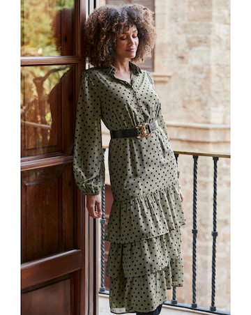 Sosandar Tiered Midi Polka Dress