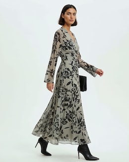 Religion Long Sleeve Floral Wrap Maxi Dress