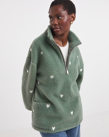 Embroidered Borg Longline Quarter Zip