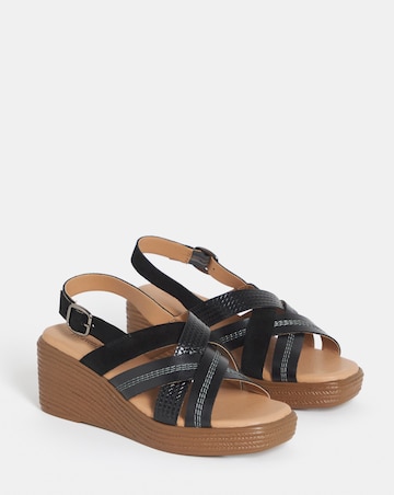 Hudson Crossover Stitch Detail Leather Wedged Sandals - Extra Wide Fit (EEE)
