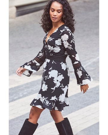 Sosandar Floral Fluted Hem Dress