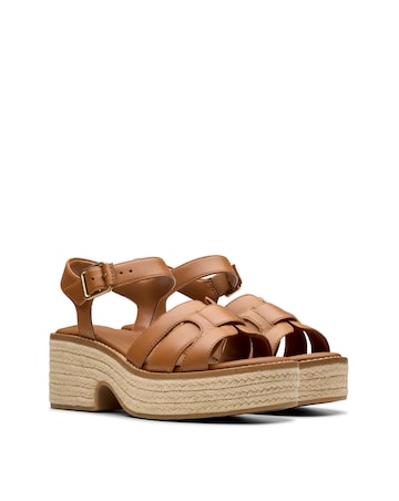 Clarks Tan Coledale Leather Strap Wedge Sandal Standard Fit