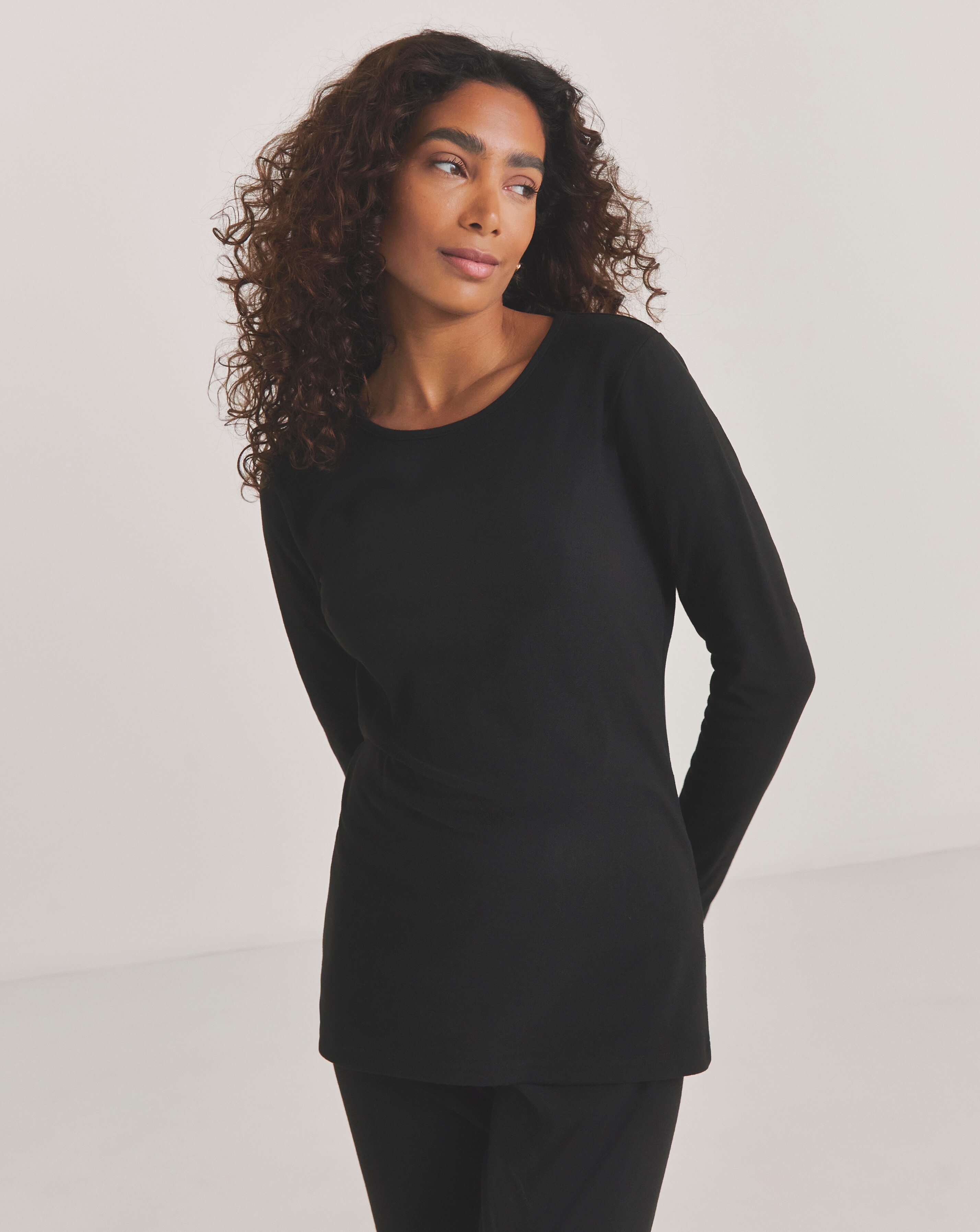 Pretty Secrets Thermal Brushed Fleece Long Sleeve Top -Black