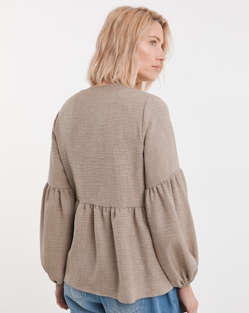 Tie Front Balloon Sleeve Top