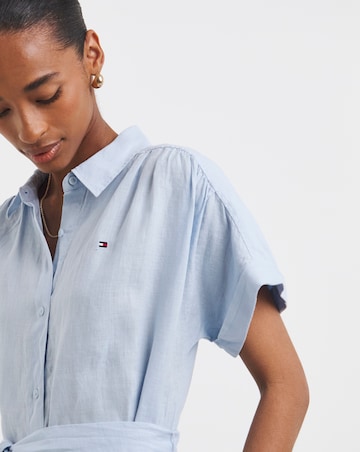 Tommy Hilfiger Linen Belted Short Sleeve Midi Dress