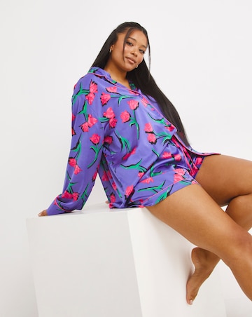 Nobodys Child Satin Revere Long Sleeve Shortie PJ Set