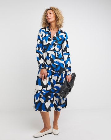 Graphic Print Balloon Sleeve Midi Smock Dress