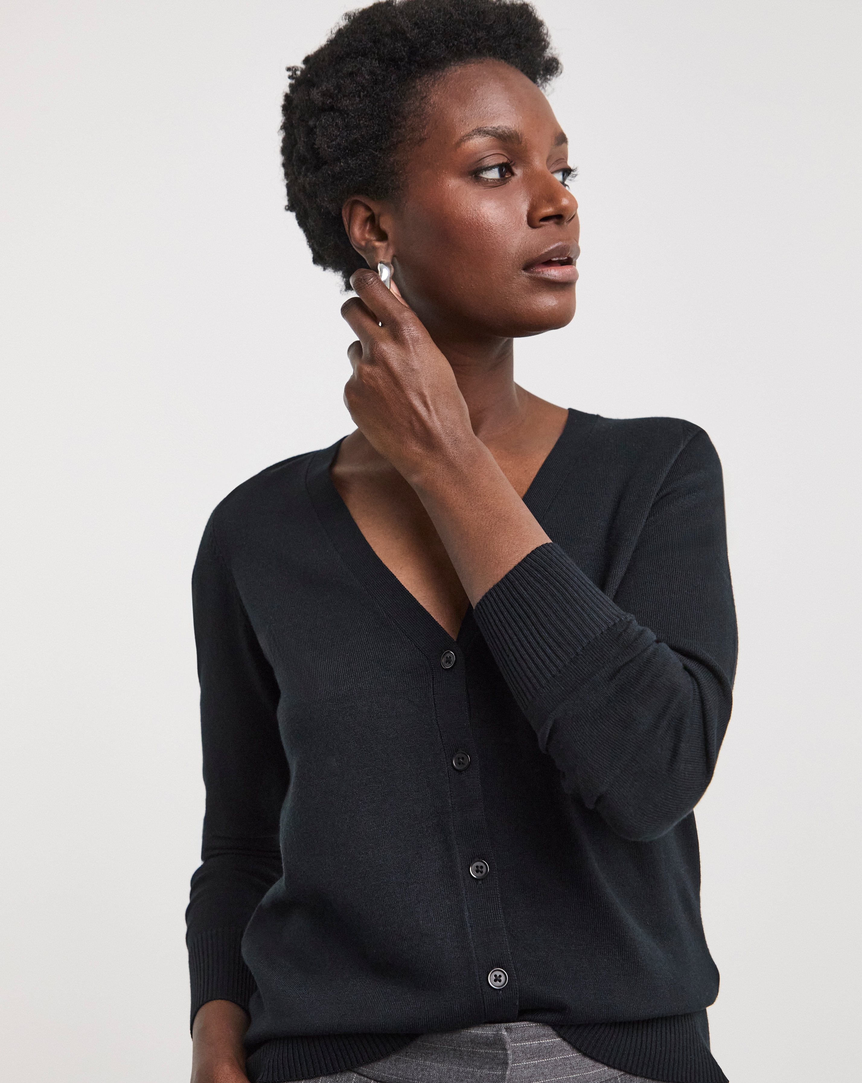 Fine Knit Black V Neck Cardigan
