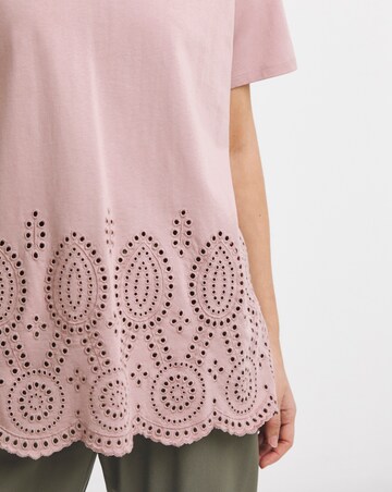 Pure Cotton Blush Short Sleeve Broderie Hem Top
