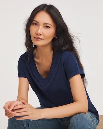 Julipa Pure Cotton V Neck Lace Trim T-Shirt