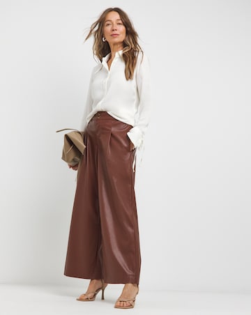 Womens Hammered Satin Oversized Long Sleeve Shirt - Ivory