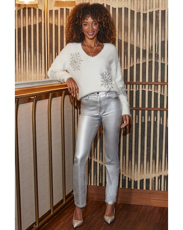 Sosandar Fluffy Sequin V Neck Jumper