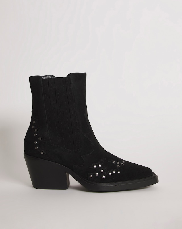 Zia Suede Studded Western Cowboy Ankle Boots - Extra Wide Fit (EEE)