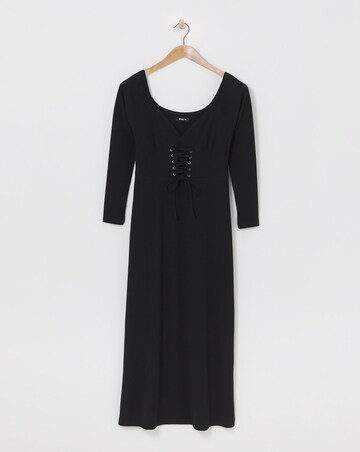 Black Corset Detail Rib Midi Dress