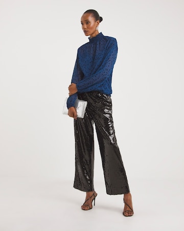 Black Pull On Sequin Straight Leg Trouser