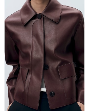 Mango Faux Leather Collared Jacket