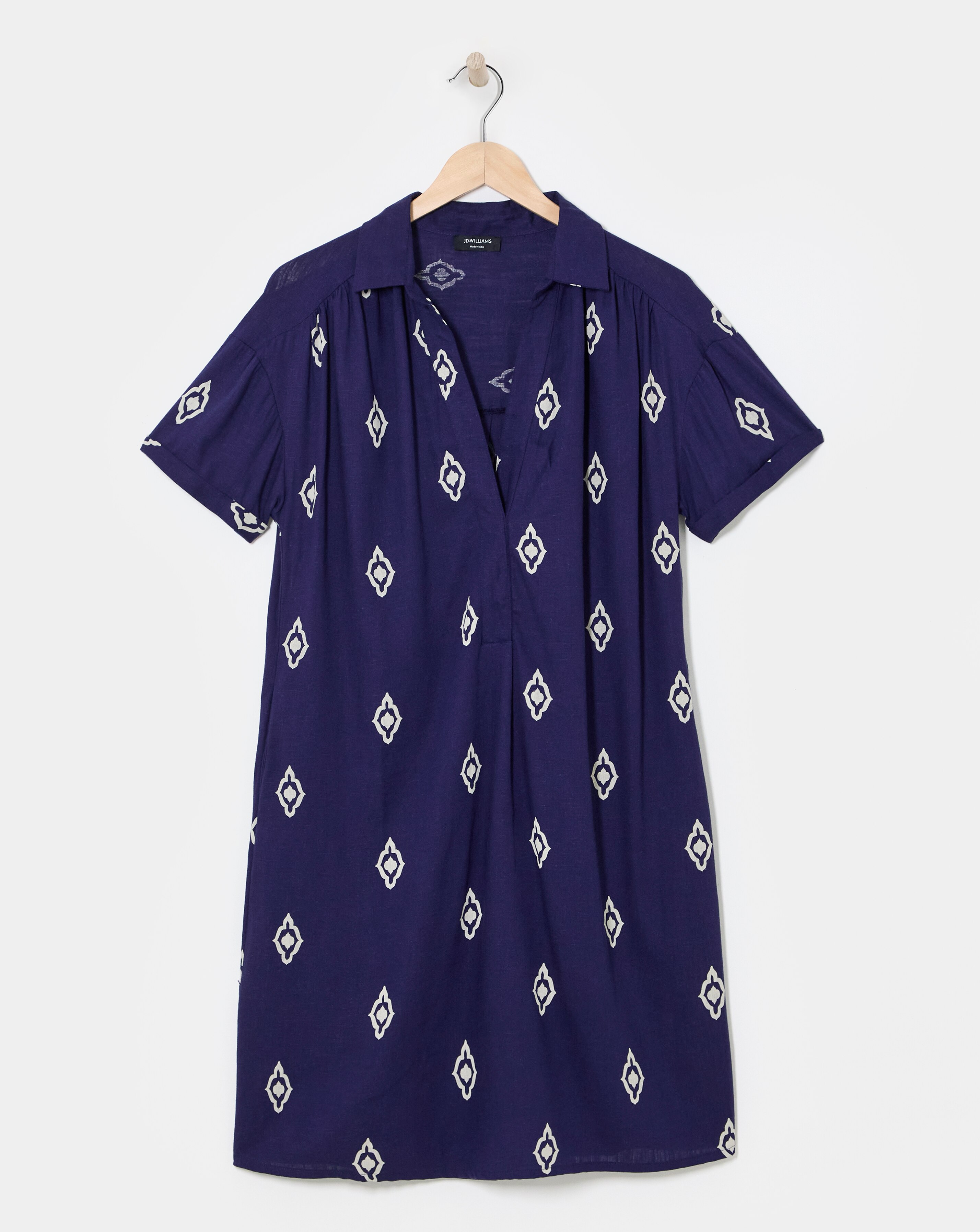 Linen Collared Short Sleeve Tunic Dress