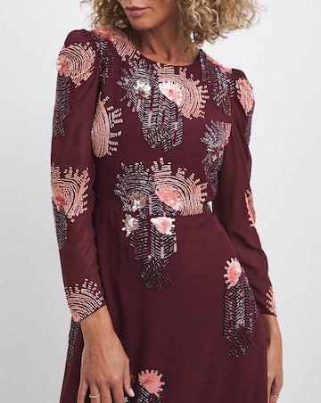 Joanna Hope Cassis Deco Beaded Midi Dress