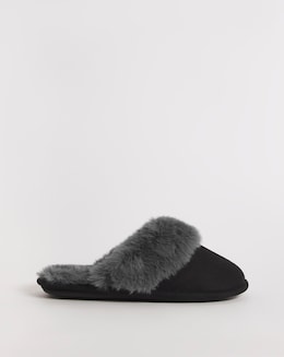 Elyse Faux Fur Mule Slippers - Wide Fit (E)