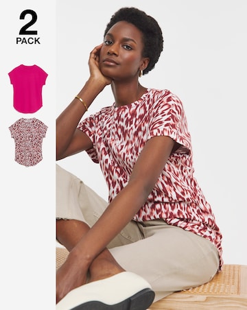 Pure Cotton 2 Pack Short Sleeve Curved Hem Longline top