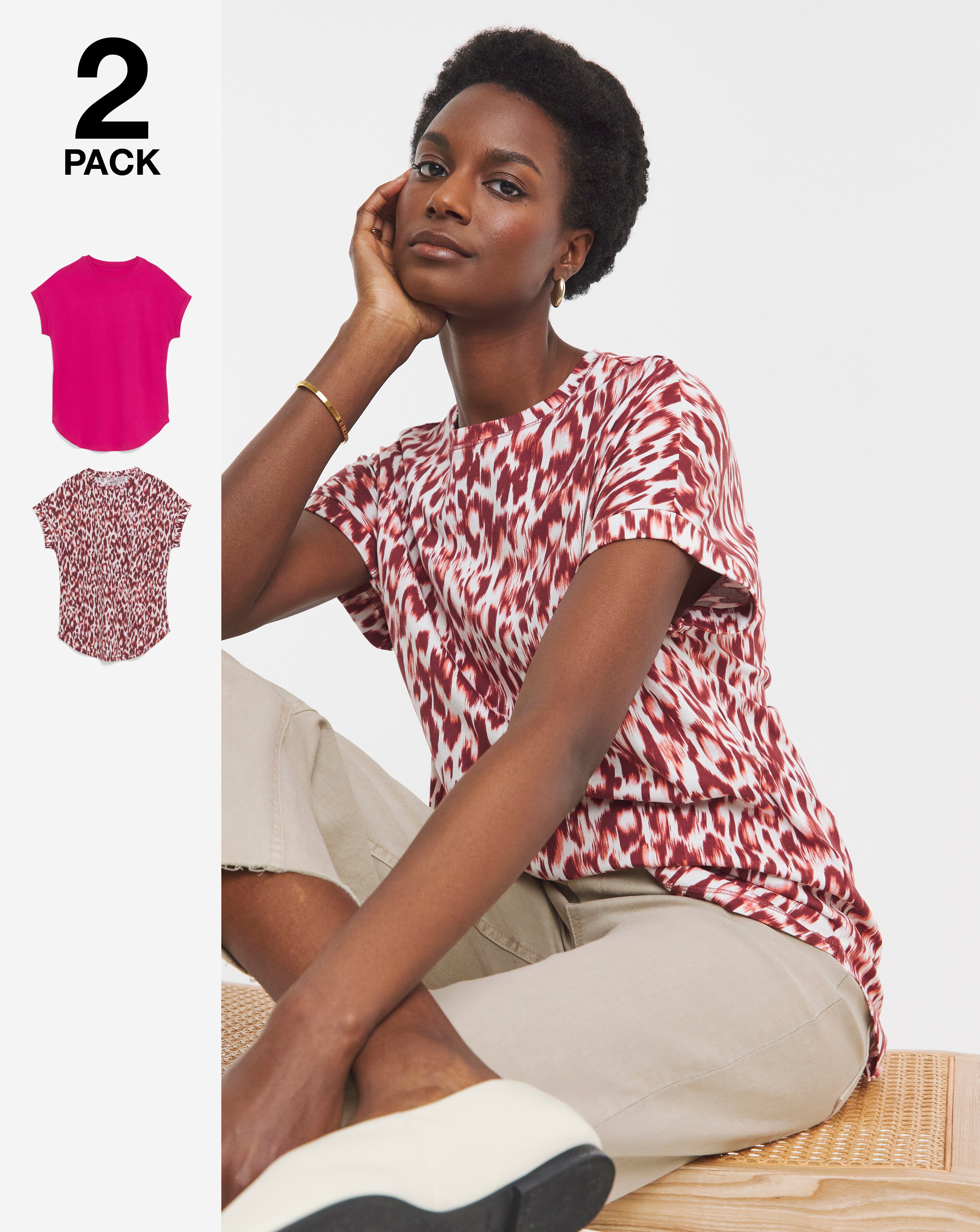 Pure Cotton 2 Pack Short Sleeve Curved Hem Longline top