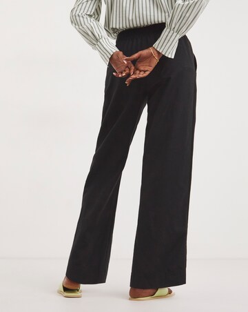 Black Linen Mix Straight Leg Trousers